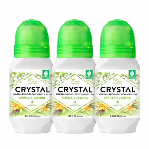 Crystal Mineral Deodorant Roll-On, Vanilla & Jasmine, 2.25 oz (Pack of 3)