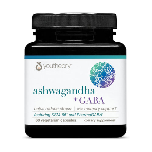 Youtheory Ashwagandha + GABA, 60 Vegetarian Capsules