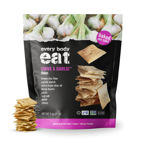 Every Body Eat Snack Cracker Thins, Chive & Garlic, 4 oz