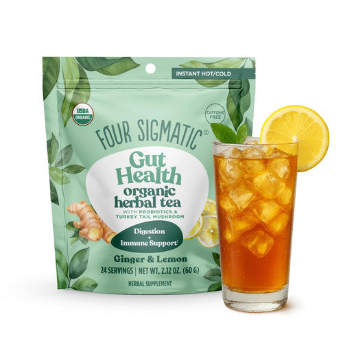 Four Sigmatic Gut Health Organic Herbal Tea, Lemon Ginger, 24 Servings
