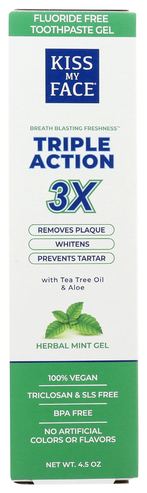 Kiss My Face Triple Action Herbal Mint Gel Toothpaste with Tea Tree Oil, 4.5 oz