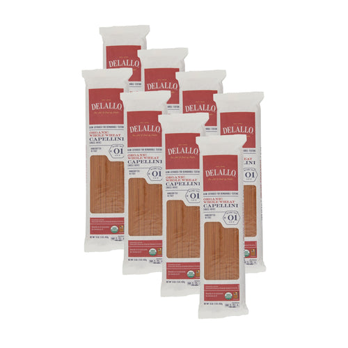 DeLallo Whole Wheat Capellini Pasta, 1 lb (Pack of 8)