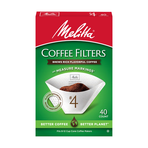Melitta #4 Cone Coffee Filters, White (40 Count)