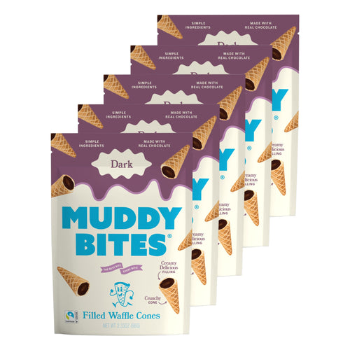 Muddy Bites Dark Chocolate Filled Waffle Cone Snacks, 2.33 oz (Pack of 5)