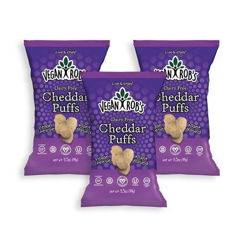 Vegan Rob's Plant Based Dairy Free Cheddar Puffs, 3.5 oz (Pack of 3)