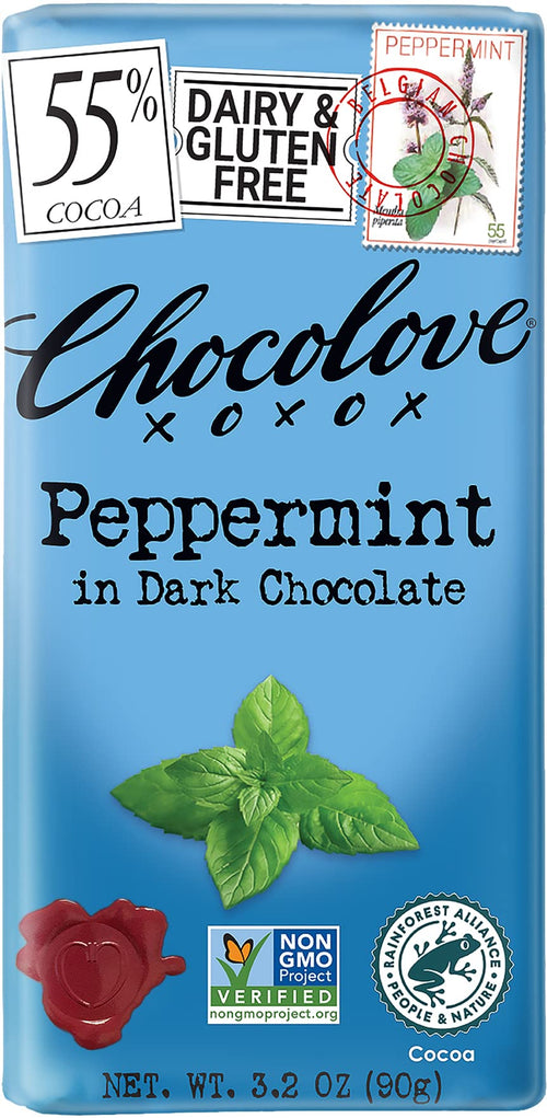 Chocolove Peppermint in Dark Chocolate Bar, 55% Cacao, 3.2 oz (Pack of 6)