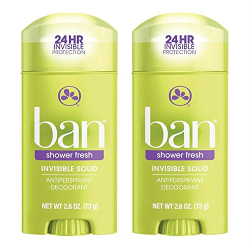 Ban Deodorant Invisible Solid, Shower Fresh, 2.6 oz (Pack of 2)