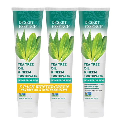 Desert Essence Tea Tree Oil and Neem Toothpaste, Wintergreen (Pack of 3)