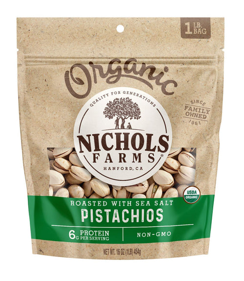 Nichols Farms Organic In-Shell California Pistachios, Roasted with Sea Salt, 1 lb