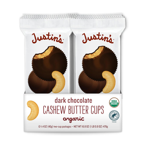 Justin's Organic Cashew Butter Cups, Dark Chocolate, 1.4 oz (Pack of 12)