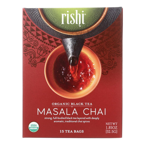 Rishi Tea Masala Chai Organic Black Tea, 15 Sachet Bags (Pack of 6)