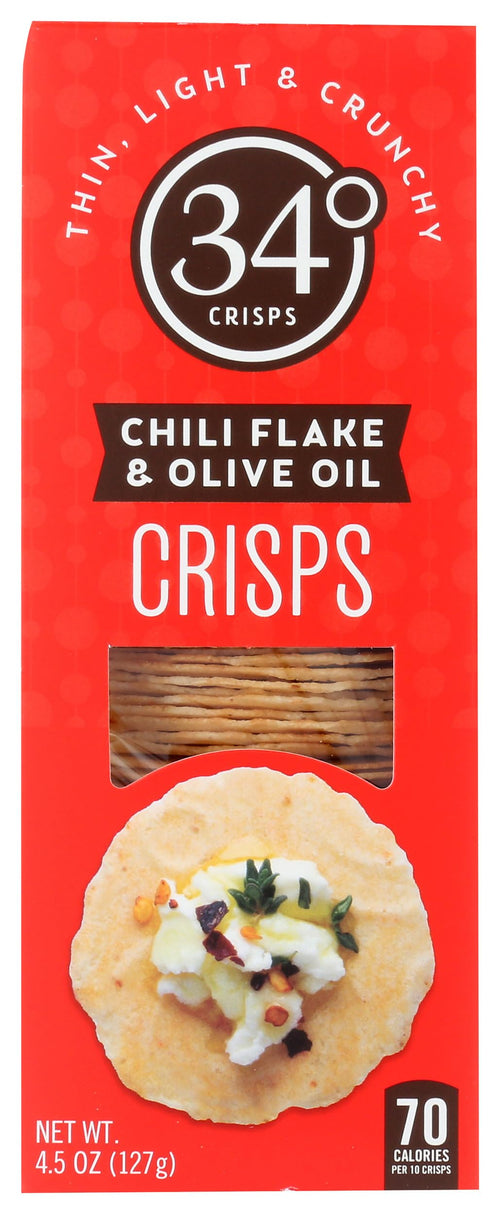 34 Degrees Crisps, Chili Flake Olive Oil, 4.5 oz