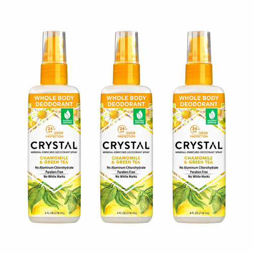Crystal Deodorant Essence Spray, Chamomile & Green Tea, 4 oz (Pack of 3)