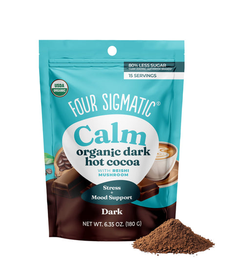 Four Sigmatic Calm Mushroom Cocoa Mix, Organic Dark Hot Cocoa, 15 Servings