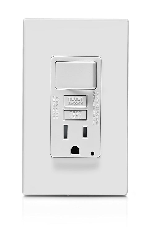Leviton Slim GFCI Combination Outlet with Switch, 15 Amp, White, GFSW1-W
