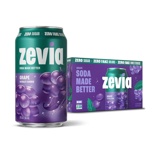 Zevia Grape Zero Calorie Soda, 12 fl oz Cans (Pack of 6)