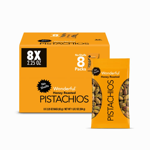 Wonderful Pistachios No Shells Honey Roasted, 2.25 oz (Pack of 8)