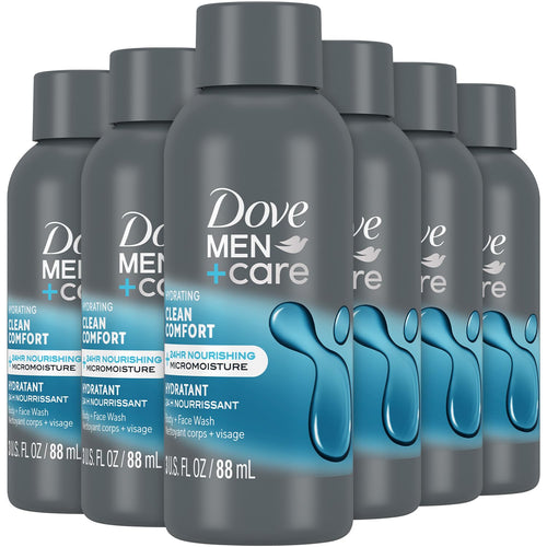 Dove Men+Care Clean Comfort Body + Face Wash, 3 oz (Pack of 6)