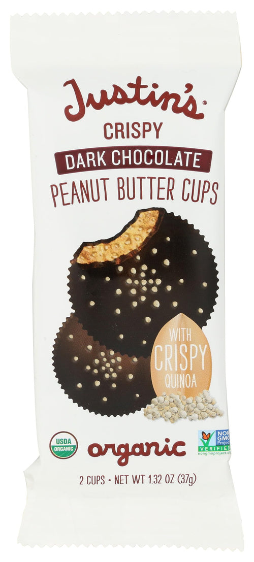 Justin's Dark Chocolate Peanut Butter Cups, Crispy, Organic, 1.32 oz (2 Count)