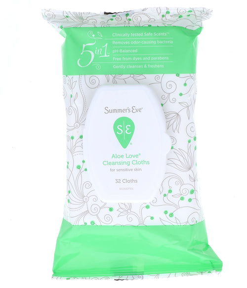 Summer's Eve Aloe Love Gentle Daily Feminine Wipes, 32 Count (Pack of 2)