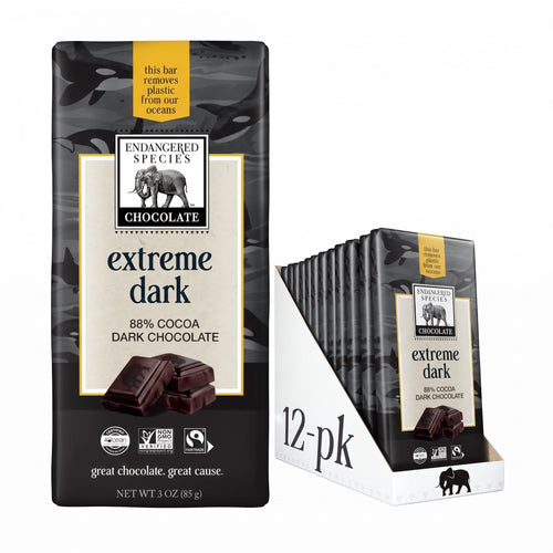 Endangered Species Extreme Dark 88% Cocoa Chocolate Bars, 3 oz (Pack of 12)