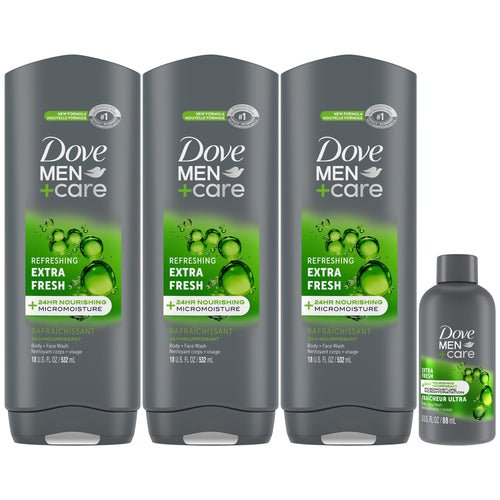 Dove Men+Care Body and Face Wash, Extra Fresh (3-Pack) with Travel Size