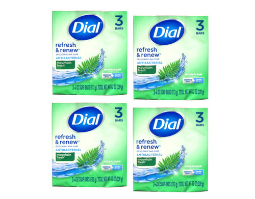 Dial Mountain Fresh Antibacterial Deodorant Bar Soap, 4 oz, 3 Bars (Pack of 4)