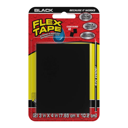 Flex Tape Mini Rubberized Waterproof Patches, Black, 3 x 4 in