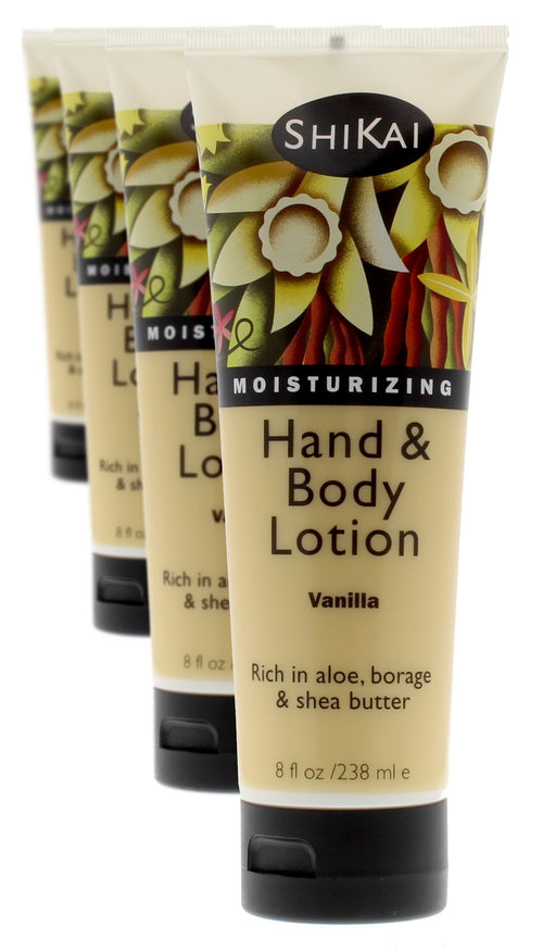 ShiKai Vanilla Hand and Body Lotion with Aloe Vera and Vitamin E, 8 oz (Pack of 4)