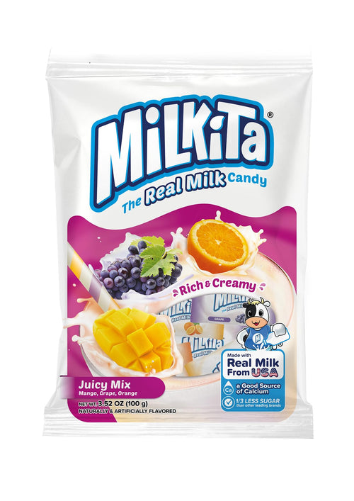 Milkita Milk Candy Variety Pack, Mango, Orange & Grape, 25 Count Bag