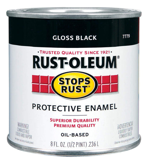 Rust-Oleum Stops Rust Brush On Paint, Gloss Black, Half Pint