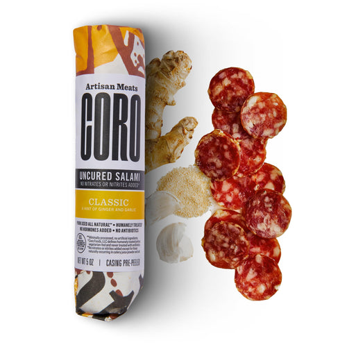 Coro Classic Uncured Artisan Salami Stick, Garlic & Ginger, 5 oz