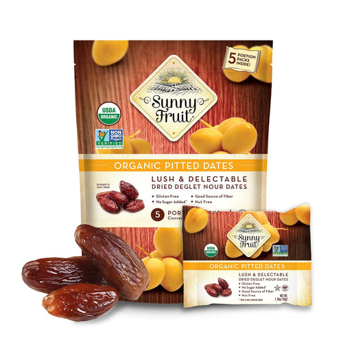 Sunny Fruit Organic Dried Pitted Deglet Nour Dates, 5 Portion Packs