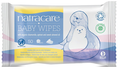Natracare Organic Cotton Baby Wipes, Chamomile, Apricot and Sweet Almond Oil, 50 Wipes