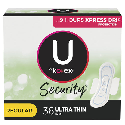 U by Kotex Security Ultra Thin Pads with Wings, Regular, Unscented, 36 Count
