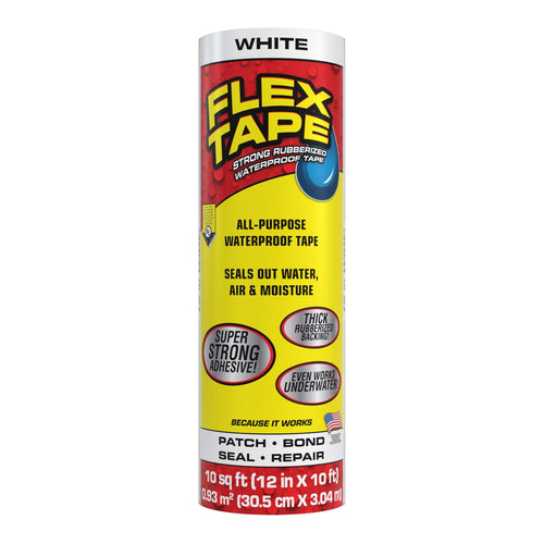 Flex Tape Strong Rubberized Waterproof Tape, White, 12 in x 10 ft