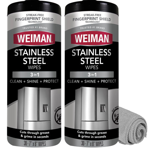 Weiman Stainless Steel Cleaner & Polish Kit, 2 Wipes and Cloth