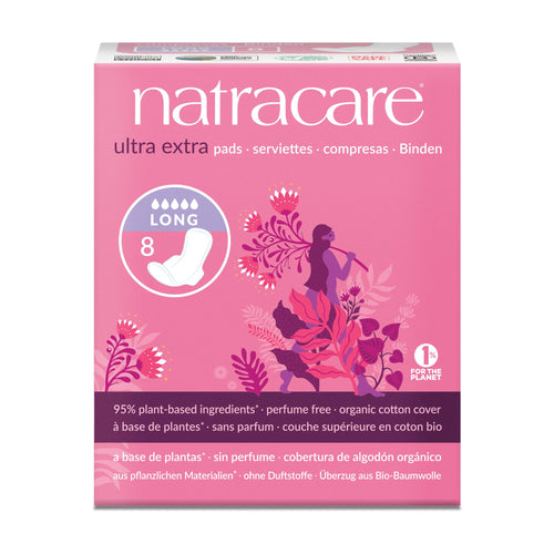Natracare Ultra Extra Pads with Wings, Long, 8 Count