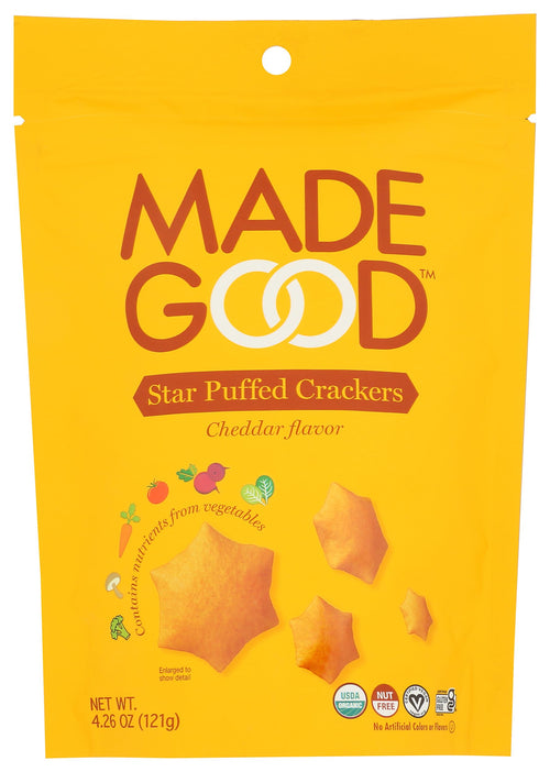 MadeGood Cheddar Star Puffed Crackers, Organic, 4.26 oz