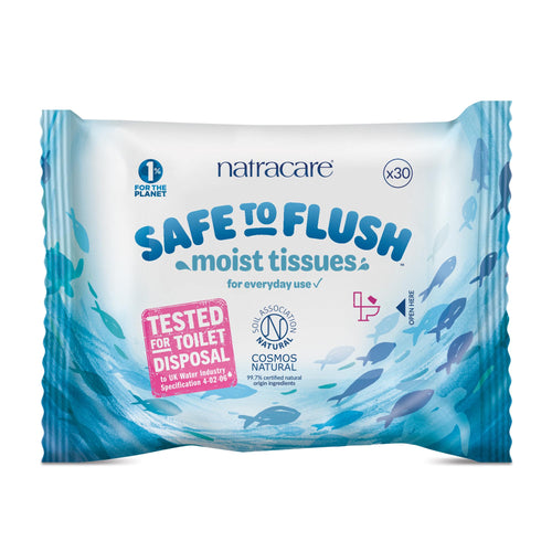 Natracare Safe to Flush Moist Tissues with Aloe Vera and Witch Hazel, 30 Wipes