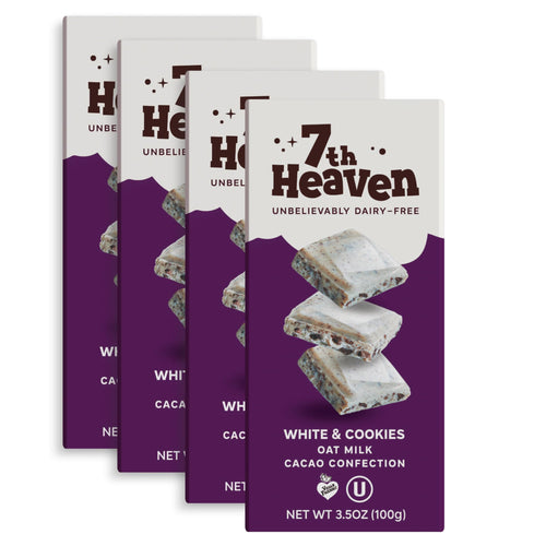 7th Heaven Vegan Oat Milk Chocolate Bars, White & Cookies, 3.5 oz (Pack of 4)