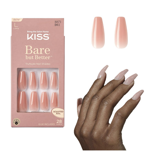 KISS Bare But Better Press-On Nails, Nude Glow, Long Coffin