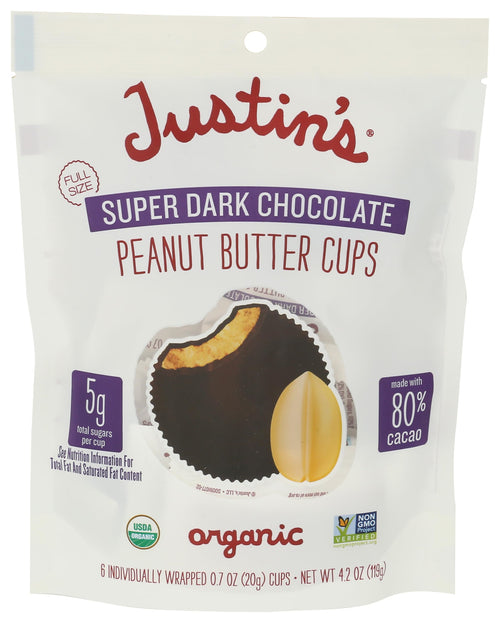 Justin's Organic Super Dark Chocolate Peanut Butter Cups, 4.2 oz