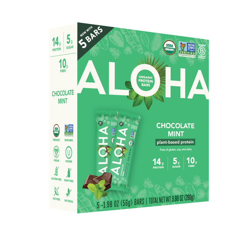 Aloha Organic Protein Bars, Chocolate Mint, 1.98 oz (5 Count)