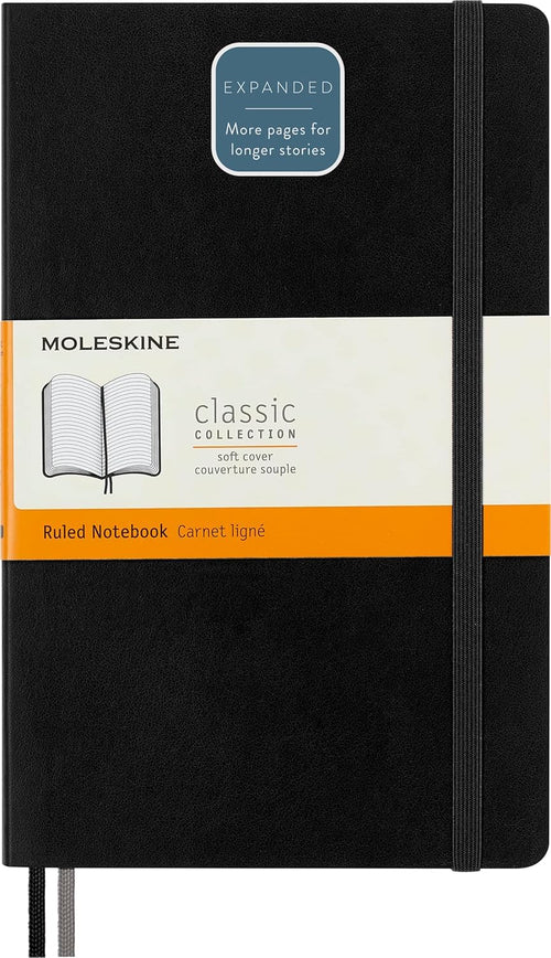 Moleskine Classic Expanded Notebook, Large, Ruled, Black, Soft Cover, 400 Pages