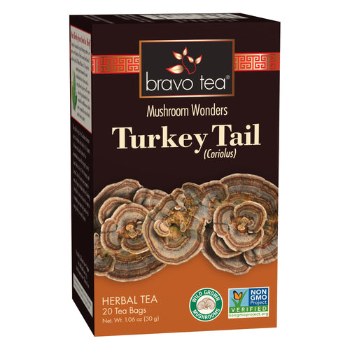 Bravo Tea Turkey Tail Mushroom Herbal Tea, Caffeine Free, 20 Tea Bags