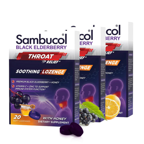 Sambucol Black Elderberry Throat Lozenges, Honey, 60 Count (Pack of 3)