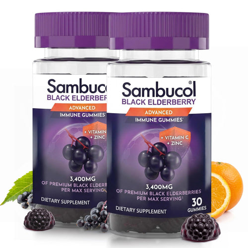 Sambucol Black Elderberry Gummies, Vitamin C & Zinc, 30 Ct (Pack of 2)