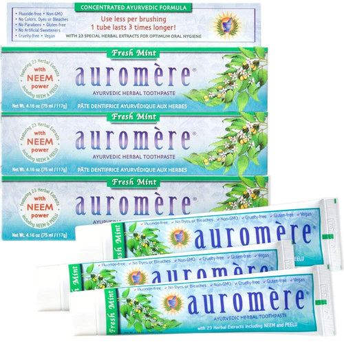 Auromere Ayurvedic Herbal Toothpaste, Fresh Mint, 4.16 oz (Pack of 3)
