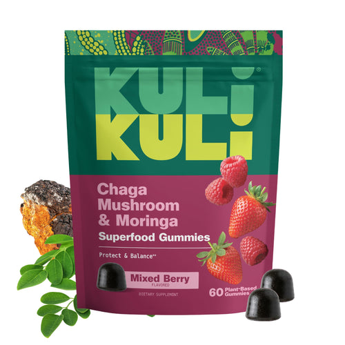Kuli Kuli Moringa & Chaga Mushroom Superfood Gummies, Mixed Berry, 60 Count